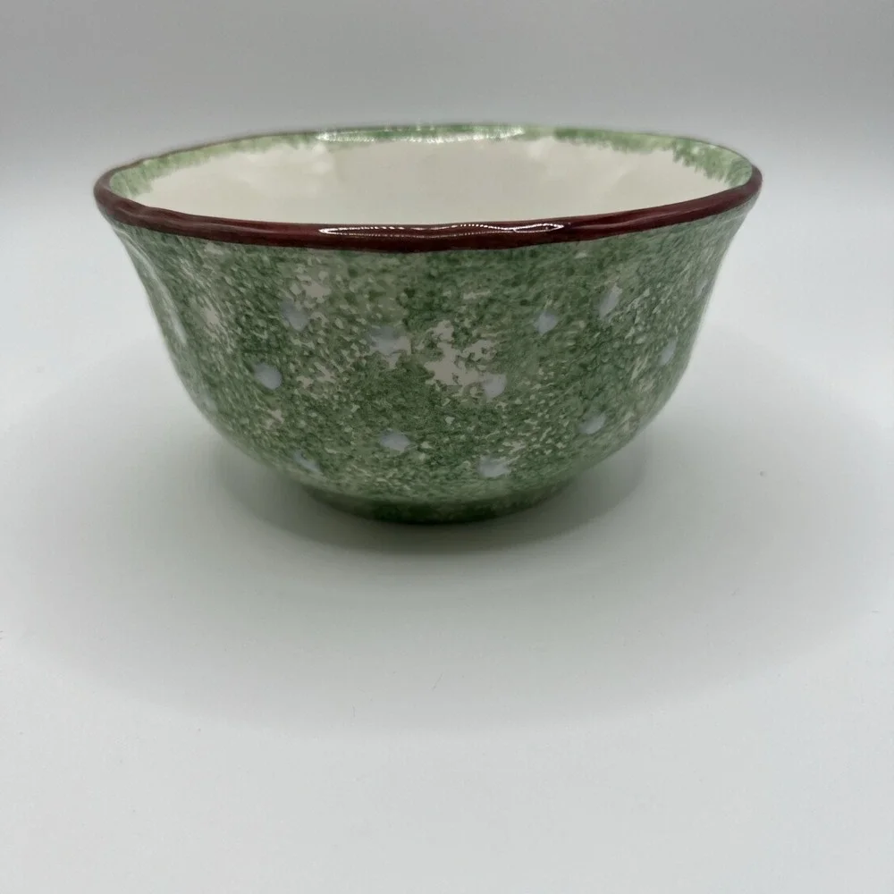 Vintage Macys Hand Painted CELLAR Christmas Log Cabin‎ Cereal BOWL Made in Italy